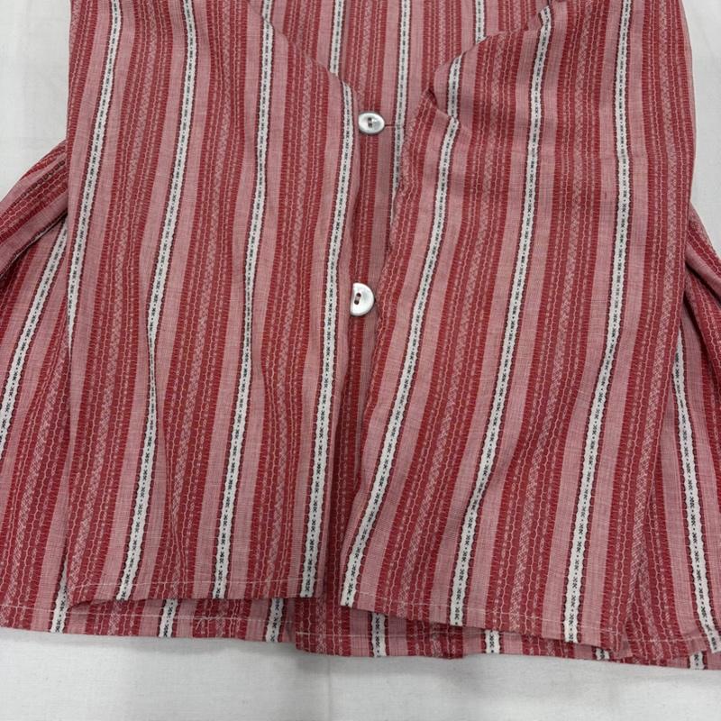 ヴィンテージ VINTAGE シャツ、ブラウス 長袖 ストライプ 長袖 シャツ ポケット ヴィンテージ 46 ストライプ X 刺繍 赤 / レッド / red X 白 / ホワイト / white X 黒 / ブラック / black メンズ USED 古着 中古 50156236