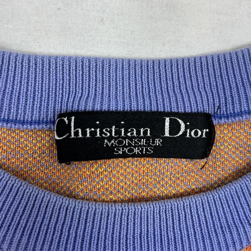 クリスチャンディオールムッシュ CHRISTIANDIORMONSIEUR ニット、セーター 長袖 90年代 ビンテージ 猫 シルエット チェッカー ニット セーター 90s VINTAGE L メンズ USED 古着 中古 50156270