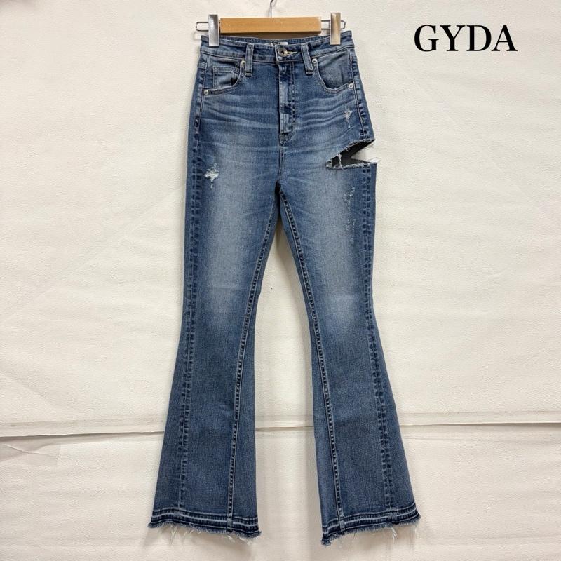 ジェイダ GYDA パンツ デニム、ジーンズ ハイウエスト デザイン フレア デニム クラッシュ ダメージ ストレッチ M ダメージ加工 青 / ブルー / blue レディース USED 古着 中古 50156375