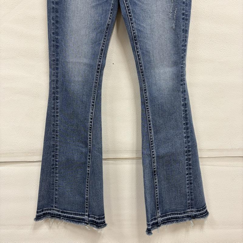 ジェイダ GYDA パンツ デニム、ジーンズ ハイウエスト デザイン フレア デニム クラッシュ ダメージ ストレッチ M ダメージ加工 青 / ブルー / blue レディース USED 古着 中古 50156375