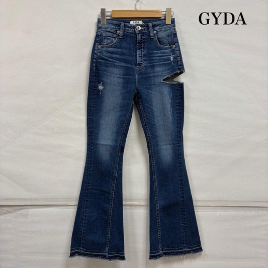 ジェイダ GYDA パンツ デニム、ジーンズ ハイウエスト フレア デニム サイドリップ スリット クラッシュ ダメージ M ダメージ加工 レディース USED 古着 中古 50156377