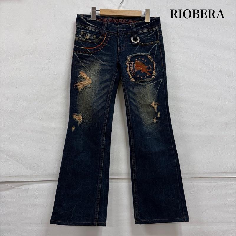 リオベラ RIOBERA パンツ デニム、ジーンズ ローライズ ブーツカット デニム 刺繍 ダメージ クラッシュ Y2K 韓国 26インチ 刺繍 X ダメージ加工 インディゴ / インディゴ / Indigo X マルチカラー / マルチカラー / multicolor レディース USED 古着 中古 50156379