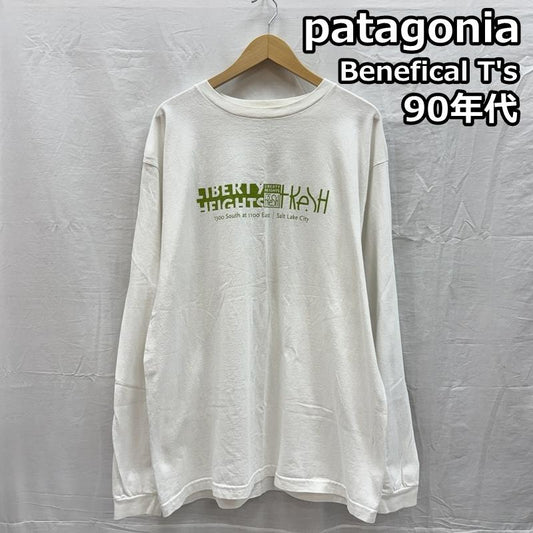 パタゴニア patagonia Tシャツ 長袖 90年代 ビンテージ USA製 Benefical T s ロゴ プリント ロンT 長袖 Tシャツ 90s VINTAGE L 白 / ホワイト / white メンズ USED 古着 中古 50156416