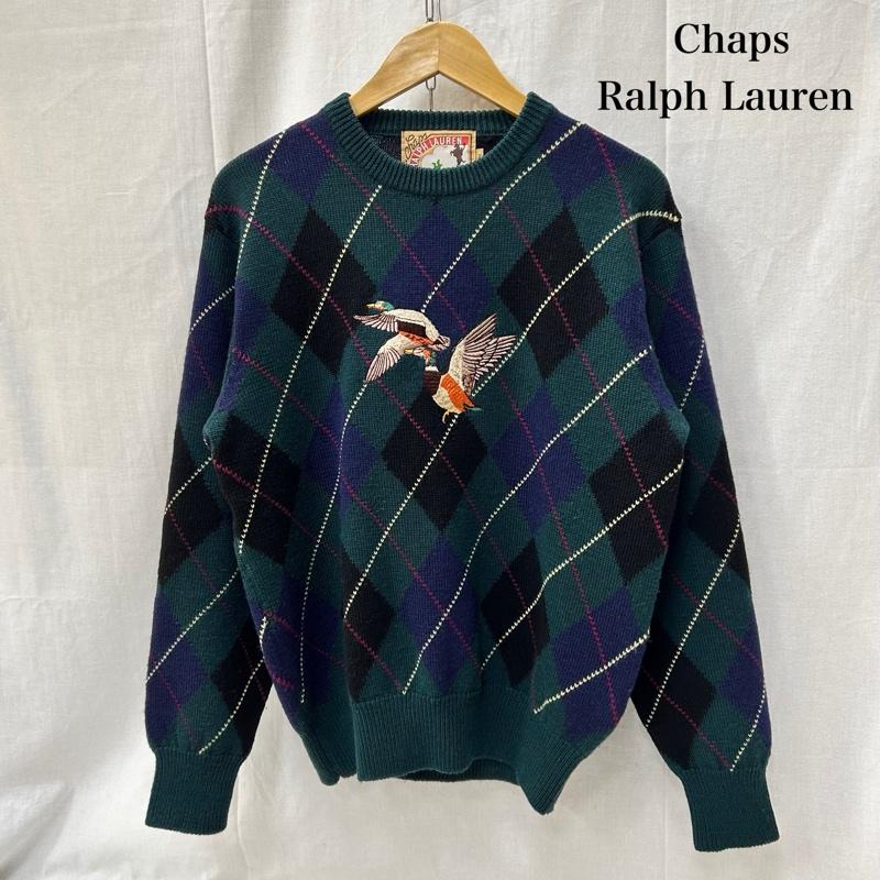チャップスラルフローレン CHAPSRALPHLAUREN ニット、セーター 長袖 90s アーガイルニット カモ刺繍 green M M チェック X 刺繍 緑 / グリーン / green メンズ USED 古着 中古 50156427