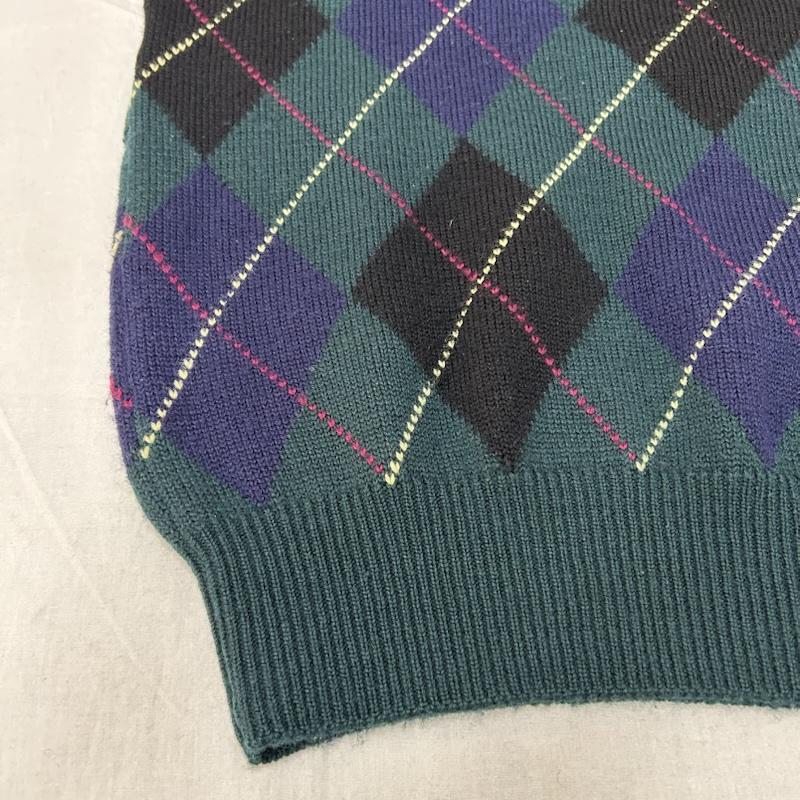 チャップスラルフローレン CHAPSRALPHLAUREN ニット、セーター 長袖 90s アーガイルニット カモ刺繍 green M M チェック X 刺繍 緑 / グリーン / green メンズ USED 古着 中古 50156427