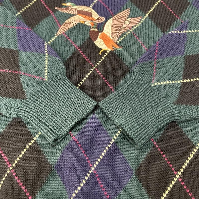 チャップスラルフローレン CHAPSRALPHLAUREN ニット、セーター 長袖 90s アーガイルニット カモ刺繍 green M M チェック X 刺繍 緑 / グリーン / green メンズ USED 古着 中古 50156427