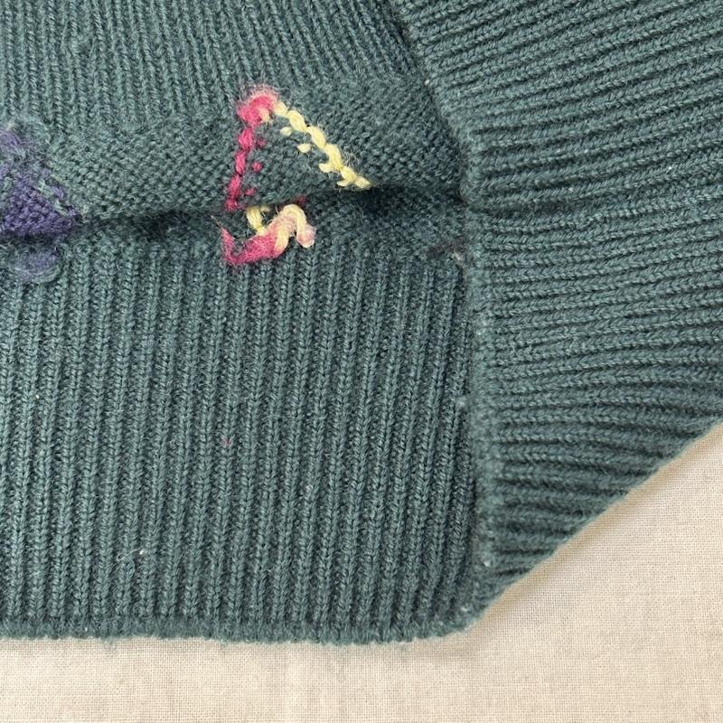 チャップスラルフローレン CHAPSRALPHLAUREN ニット、セーター 長袖 90s アーガイルニット カモ刺繍 green M M チェック X 刺繍 緑 / グリーン / green メンズ USED 古着 中古 50156427