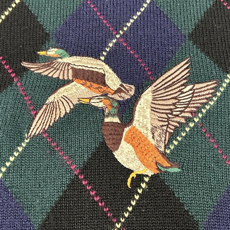 チャップスラルフローレン CHAPSRALPHLAUREN ニット、セーター 長袖 90s アーガイルニット カモ刺繍 green M M チェック X 刺繍 緑 / グリーン / green メンズ USED 古着 中古 50156427