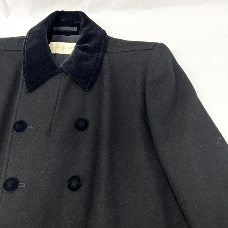 コムデギャルソン COMME des GARCONS コート コート一般 80s 90s ダブルブレストロングコート ベルベット ウール くるみボタン ブラック - 無地 黒 / ブラック / black メンズ USED 古着 中古 50156436