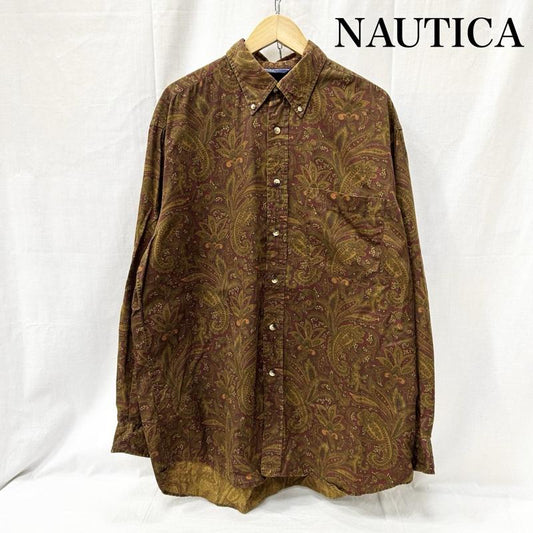 ノーティカ NAUTICA シャツ、ブラウス 長袖 90s NAUTICA ペイズリー ボタンダウンシャツ L 総柄 L 総柄 X ペイズリー 茶 / ブラウン / brown X えんじ / ワインレッド / dark red メンズ USED 古着 中古 50156444