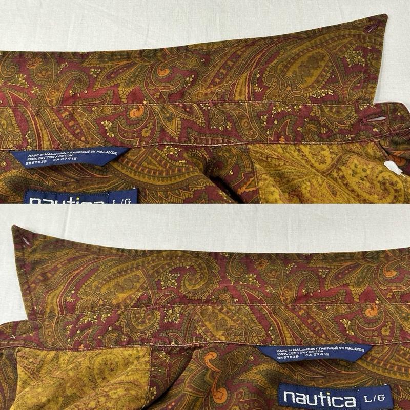 ノーティカ NAUTICA シャツ、ブラウス 長袖 90s NAUTICA ペイズリー ボタンダウンシャツ L 総柄 L 総柄 X ペイズリー 茶 / ブラウン / brown X えんじ / ワインレッド / dark red メンズ USED 古着 中古 50156444