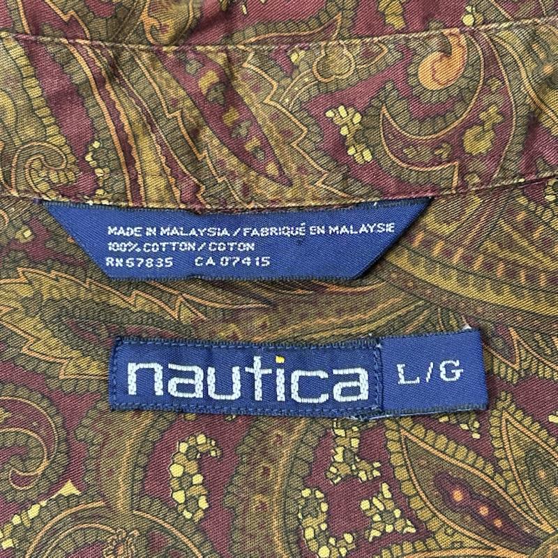 ノーティカ NAUTICA シャツ、ブラウス 長袖 90s NAUTICA ペイズリー ボタンダウンシャツ L 総柄 L 総柄 X ペイズリー 茶 / ブラウン / brown X えんじ / ワインレッド / dark red メンズ USED 古着 中古 50156444