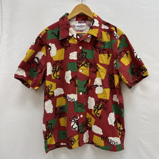 ウィアード WEIRDO シャツ、ブラウス 半袖 モンスター柄 シアサッカー 開襟シャツ オープンカラー L 赤 / レッド / red メンズ USED 古着 中古 50156454