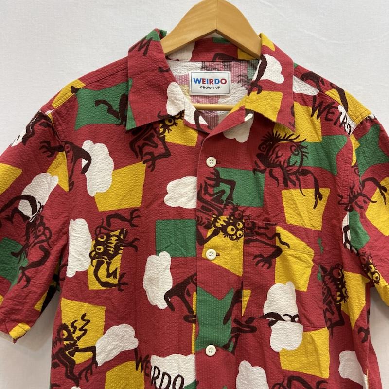 ウィアード WEIRDO シャツ、ブラウス 半袖 モンスター柄 シアサッカー 開襟シャツ オープンカラー L 赤 / レッド / red メンズ USED 古着 中古 50156454