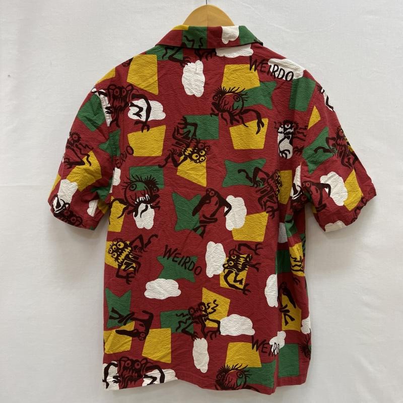 ウィアード WEIRDO シャツ、ブラウス 半袖 モンスター柄 シアサッカー 開襟シャツ オープンカラー L 赤 / レッド / red メンズ USED 古着 中古 50156454