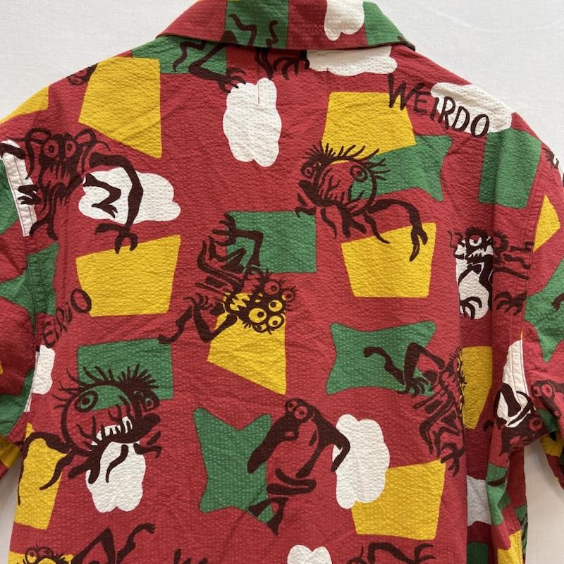 ウィアード WEIRDO シャツ、ブラウス 半袖 モンスター柄 シアサッカー 開襟シャツ オープンカラー L 赤 / レッド / red メンズ USED 古着 中古 50156454