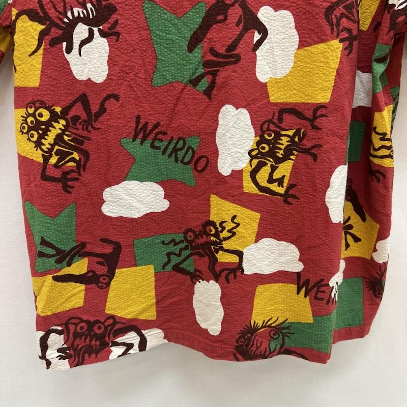 ウィアード WEIRDO シャツ、ブラウス 半袖 モンスター柄 シアサッカー 開襟シャツ オープンカラー L 赤 / レッド / red メンズ USED 古着 中古 50156454