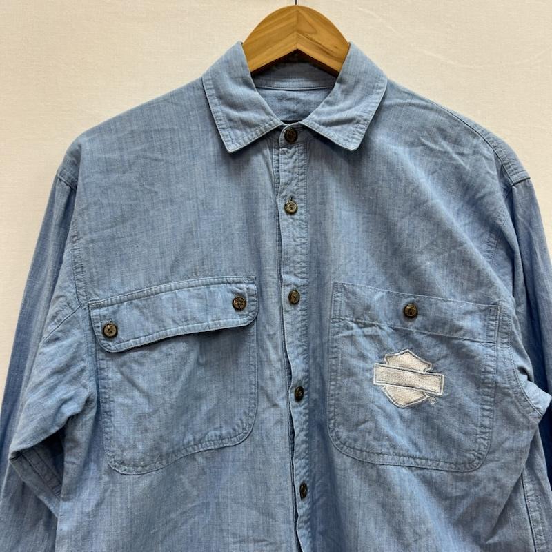 ハーレーダビッドソン Harley-Davidson シャツ、ブラウス 長袖 ロゴ刺繍 シャンブレーシャツ S 青 / ブルー / blue メンズ USED 古着 中古 50156465