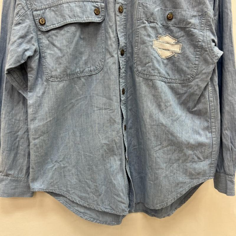 ハーレーダビッドソン Harley-Davidson シャツ、ブラウス 長袖 ロゴ刺繍 シャンブレーシャツ S 青 / ブルー / blue メンズ USED 古着 中古 50156465