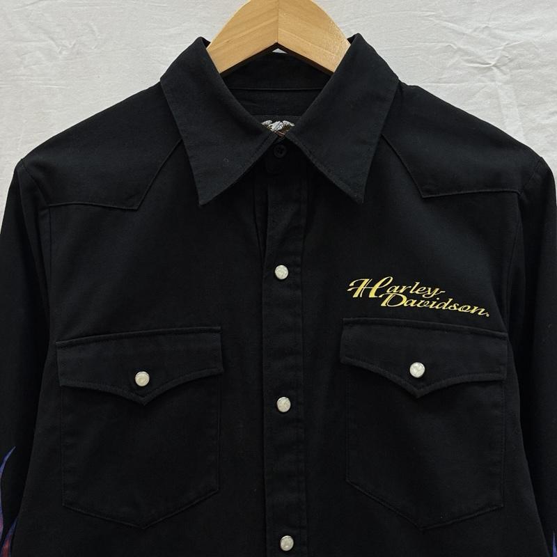ハーレーダビッドソン Harley-Davidson シャツ、ブラウス 長袖 ファイヤー パターン スリーブ 長袖 ウエスタン シャツ SCOVILL スコビルボタン フレイム M 黒 / ブラック / black メンズ USED 古着 中古 50156477