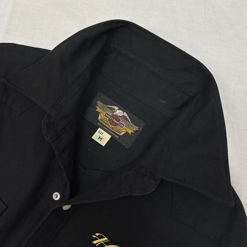 ハーレーダビッドソン Harley-Davidson シャツ、ブラウス 長袖 ファイヤー パターン スリーブ 長袖 ウエスタン シャツ SCOVILL スコビルボタン フレイム M 黒 / ブラック / black メンズ USED 古着 中古 50156477