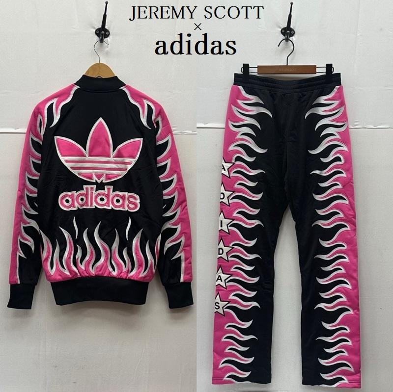 ジェレミースコット JEREMY SCOTT ジャケット、上着 ジャンパー、ブルゾン adidas ファイヤーパターン トラック ジャケット ジャージ パンツ セットアップ O27156 - 黒 / ブラック / black X 桃 / ピンク / pink メンズ USED 古着 中古 50156564