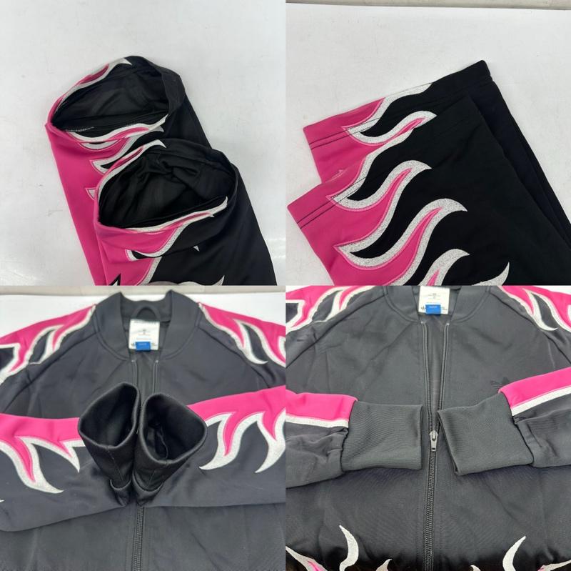 ジェレミースコット JEREMY SCOTT ジャケット、上着 ジャンパー、ブルゾン adidas ファイヤーパターン トラック ジャケット ジャージ パンツ セットアップ O27156 - 黒 / ブラック / black X 桃 / ピンク / pink メンズ USED 古着 中古 50156564