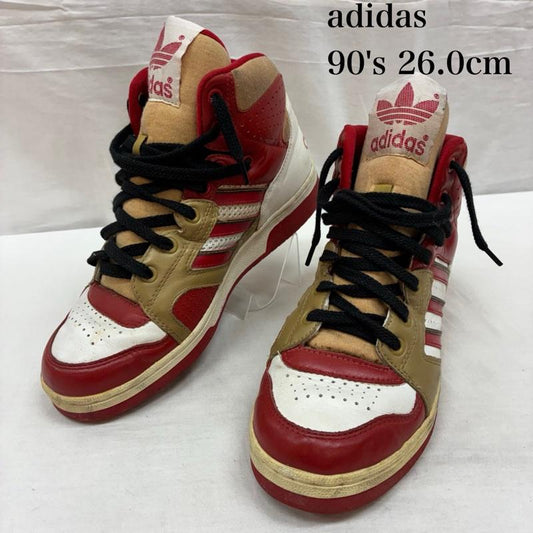 アディダス adidas スニーカー スニーカー 90s 99年製 INSTINCT HI インスティンクト ハイカット スニーカー 660035 26.0cm ロゴ、文字 赤 / レッド / red X 白 / ホワイト / white X 金 / ゴールド / gold color X 黒 / ブラック / black メンズ USED 古着 中古 50156619