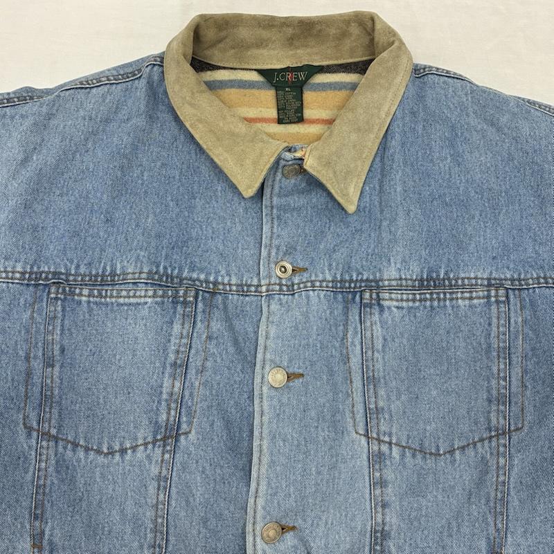 ジェイクルー J.CREW ジャケット、上着 ジャンパー、ブルゾン 90s 巨人タグ ブランケットライナー 袖裏キルティング スエード レザー カラー デニムジャケット XL ボーダー柄 水色 / ライトブルー / メンズ USED 古着 中古 50156642