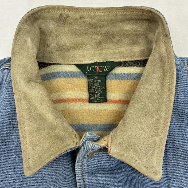 ジェイクルー J.CREW ジャケット、上着 ジャンパー、ブルゾン 90s 巨人タグ ブランケットライナー 袖裏キルティング スエード レザー カラー デニムジャケット XL ボーダー柄 水色 / ライトブルー / メンズ USED 古着 中古 50156642