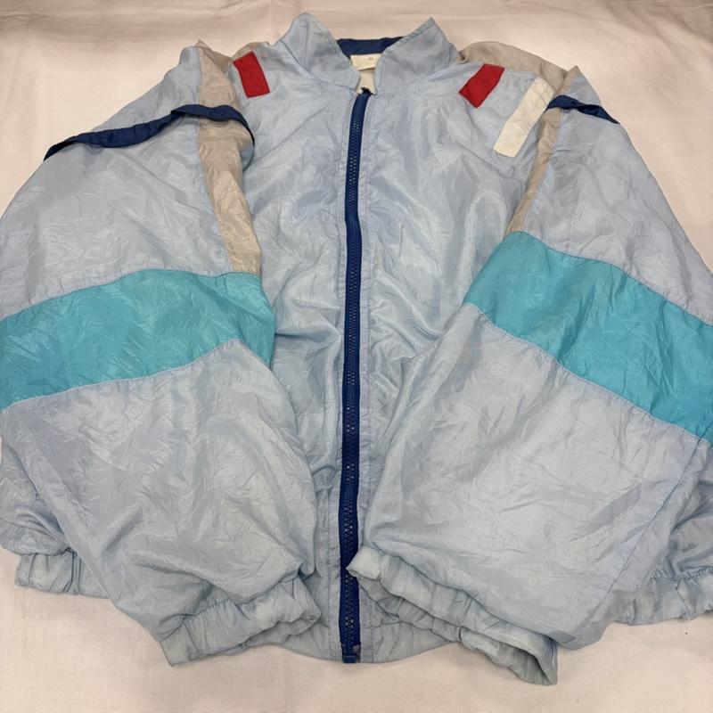 ヴィンテージ VINTAGE ジャケット、上着 ジャンパー、ブルゾン カラーブロックデザイン ナイロンジャケット サテン フルジップ M 水色 / ライトブルー / X マルチカラー / マルチカラー / multicolor メンズ USED 古着 中古 50156649