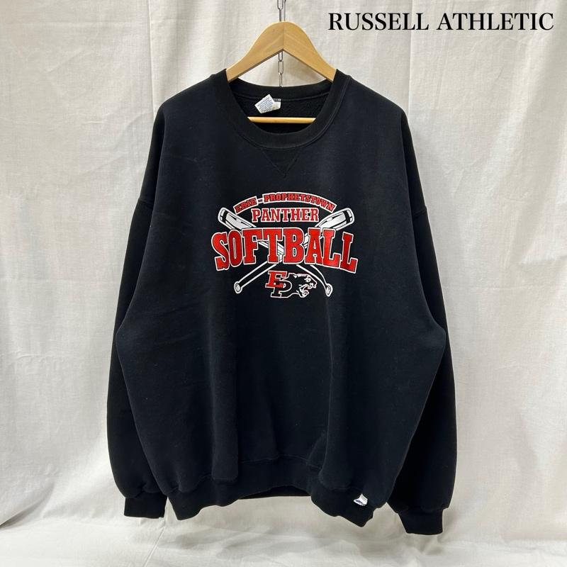 ラッセル RUSSELL トレーナー 半袖 90s 刺繍タグ チームプリントスウェット black XXL mexico製 saftball XXL プリント 黒 / ブラック / black メンズ USED 古着 中古 50156657