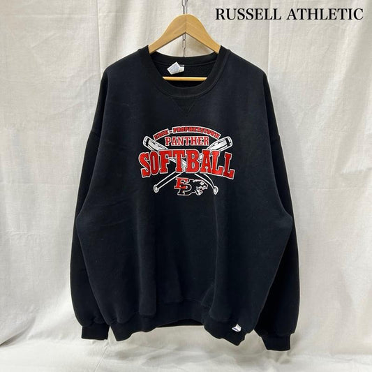 ラッセル RUSSELL トレーナー 半袖 90s 刺繍タグ チームプリントスウェット black XXL mexico製 saftball XXL プリント 黒 / ブラック / black メンズ USED 古着 中古 50156657