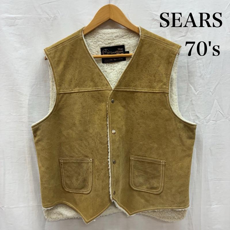 シアーズ SEARS ジャケット、上着 レザージャケット 70s スエード レザー 裏ボア ノーカラー スナップ ベスト ヴィンテージ L メンズ USED 古着 中古 50156730