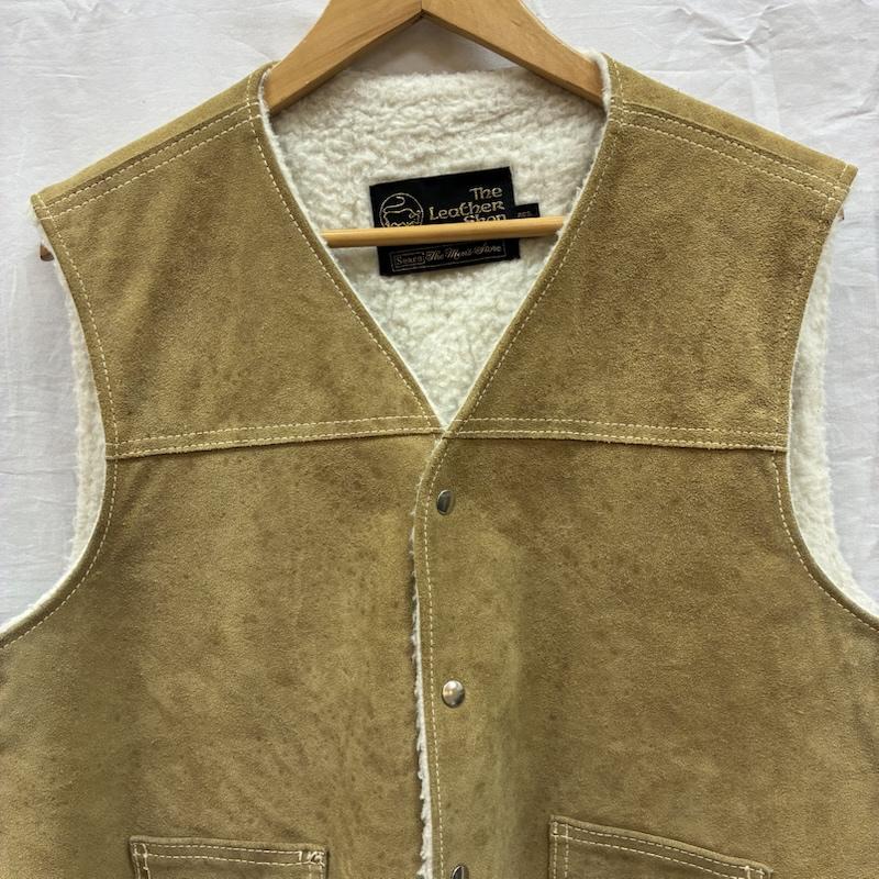 シアーズ SEARS ジャケット、上着 レザージャケット 70s スエード レザー 裏ボア ノーカラー スナップ ベスト ヴィンテージ L メンズ USED 古着 中古 50156730