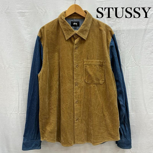 ステューシー STUSSY シャツ、ブラウス 長袖 20AW Cord Denim Mix コーデュロイ デニム 切替 シャツ 1110126 L ワンポイント X ロゴ、文字 メンズ USED 古着 中古 50156737