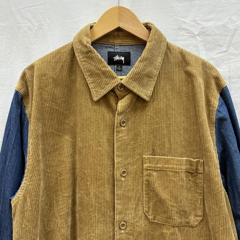 ステューシー STUSSY シャツ、ブラウス 長袖 20AW Cord Denim Mix コーデュロイ デニム 切替 シャツ 1110126 L ワンポイント X ロゴ、文字 メンズ USED 古着 中古 50156737