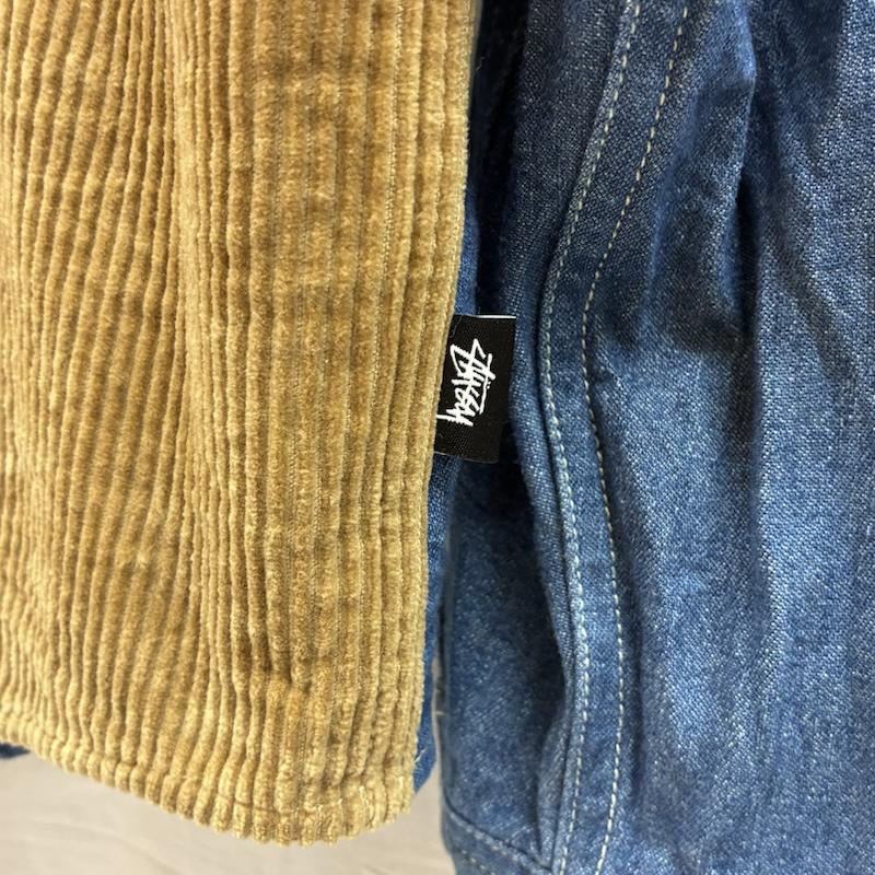 ステューシー STUSSY シャツ、ブラウス 長袖 20AW Cord Denim Mix コーデュロイ デニム 切替 シャツ 1110126 L ワンポイント X ロゴ、文字 メンズ USED 古着 中古 50156737