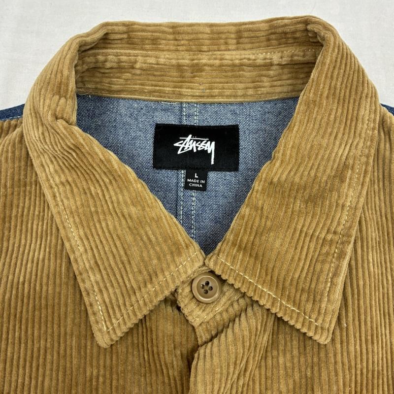 ステューシー STUSSY シャツ、ブラウス 長袖 20AW Cord Denim Mix コーデュロイ デニム 切替 シャツ 1110126 L ワンポイント X ロゴ、文字 メンズ USED 古着 中古 50156737