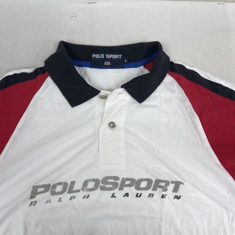 ポロスポーツラルフローレン POLOSPORT ポロシャツ 半袖 USA製 ロゴ プリント ポロ シャツ 半袖 L 白 / ホワイト / white メンズ USED 古着 中古 50156739