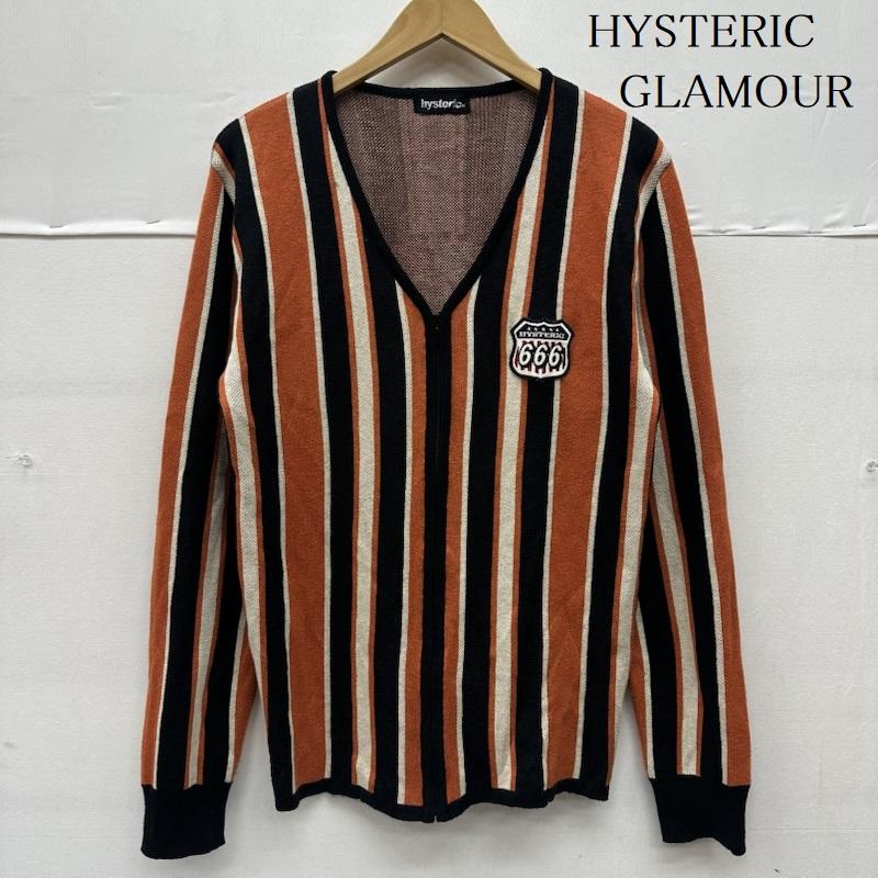 ヒステリックグラマー HYSTERIC GLAMOUR カーディガン 長袖 90s ストライプ ニット ジップ カーディガン 2ND-2610 FREE 橙 / オレンジ / orange X 黒 / ブラック / black X 白 / ホワイト / white レディース USED 古着 中古 50156791