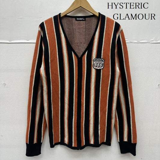 ヒステリックグラマー HYSTERIC GLAMOUR カーディガン 長袖 90s ストライプ ニット ジップ カーディガン 2ND-2610 FREE 橙 / オレンジ / orange X 黒 / ブラック / black X 白 / ホワイト / white レディース USED 古着 中古 50156791