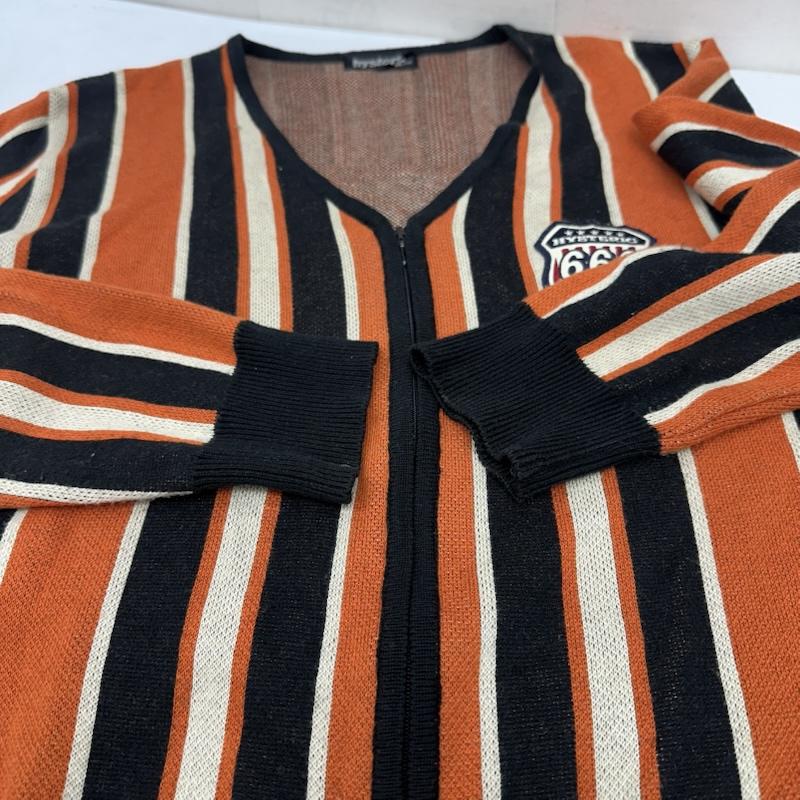 ヒステリックグラマー HYSTERIC GLAMOUR カーディガン 長袖 90s ストライプ ニット ジップ カーディガン 2ND-2610 FREE 橙 / オレンジ / orange X 黒 / ブラック / black X 白 / ホワイト / white レディース USED 古着 中古 50156791