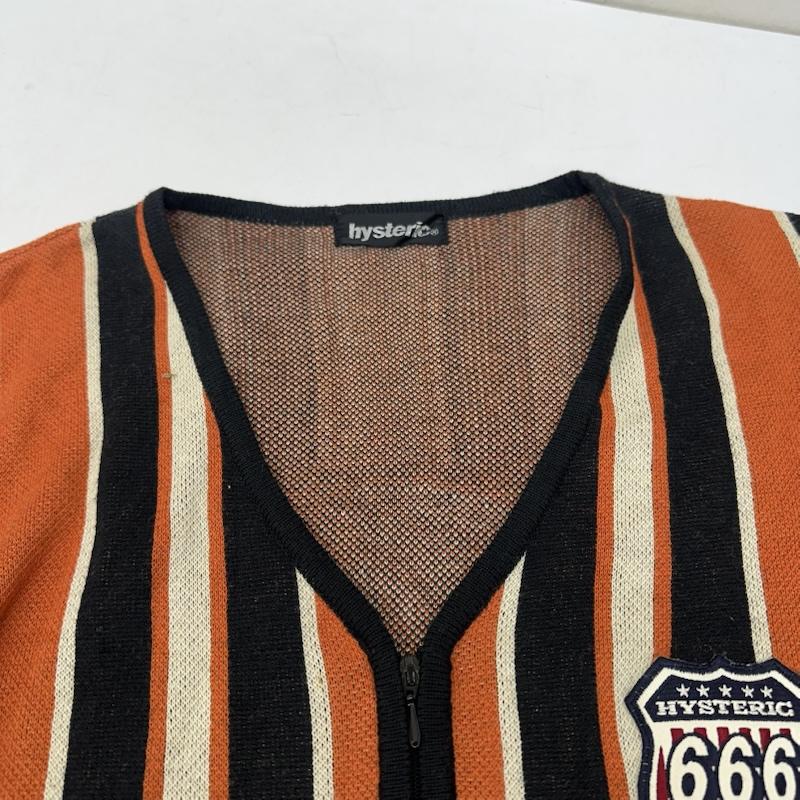 ヒステリックグラマー HYSTERIC GLAMOUR カーディガン 長袖 90s ストライプ ニット ジップ カーディガン 2ND-2610 FREE 橙 / オレンジ / orange X 黒 / ブラック / black X 白 / ホワイト / white レディース USED 古着 中古 50156791
