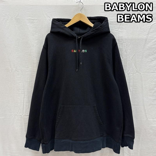 ビームス BEAMS パーカー 長袖 BABYLON USA製 ロゴ プルオーバー フーディ スウェット パーカー L 黒 / ブラック / black メンズ USED 古着 中古 50156798