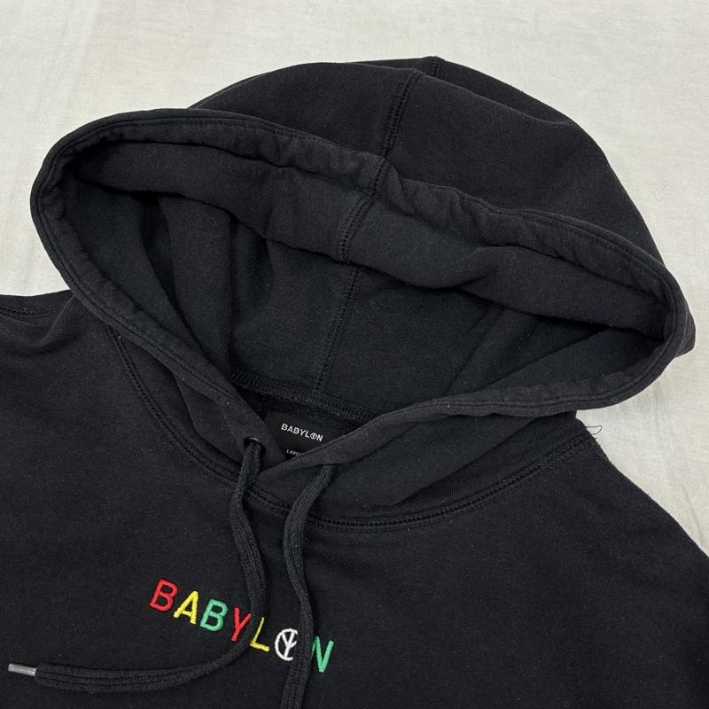 ビームス BEAMS パーカー 長袖 BABYLON USA製 ロゴ プルオーバー フーディ スウェット パーカー L 黒 / ブラック / black メンズ USED 古着 中古 50156798