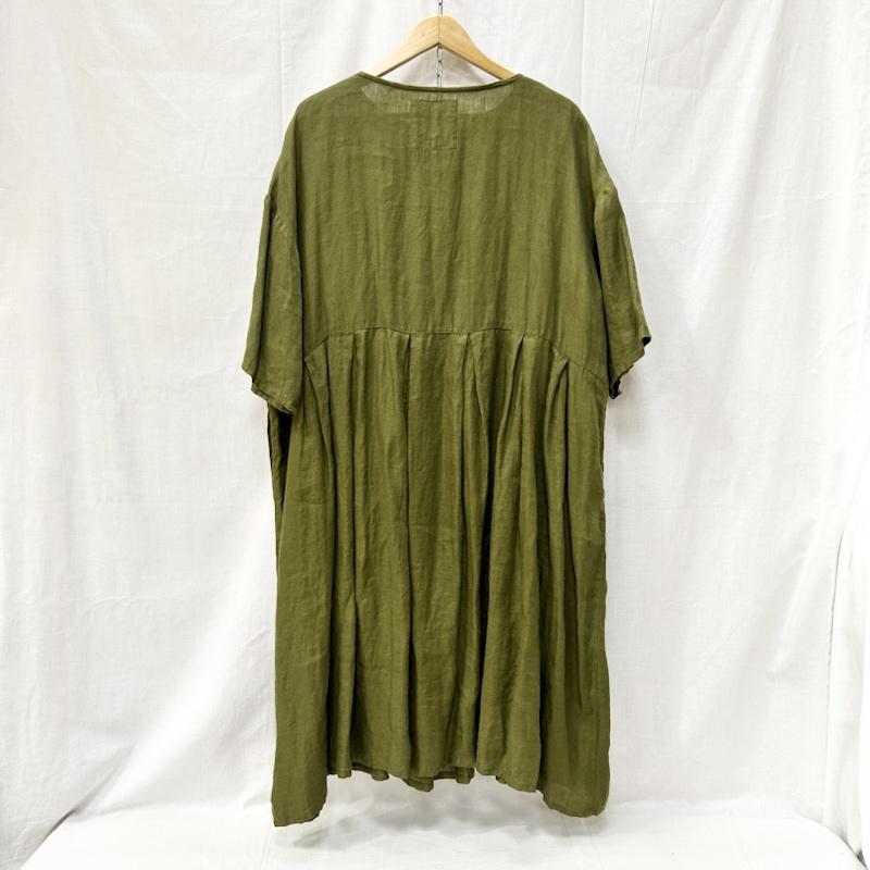 ゼロハチマブ 08Mab ワンピース ロングスカート ヘリンボーン リネンワイドワンピース green FREE - 無地 緑 / グリーン / green レディース USED 古着 中古 50156811