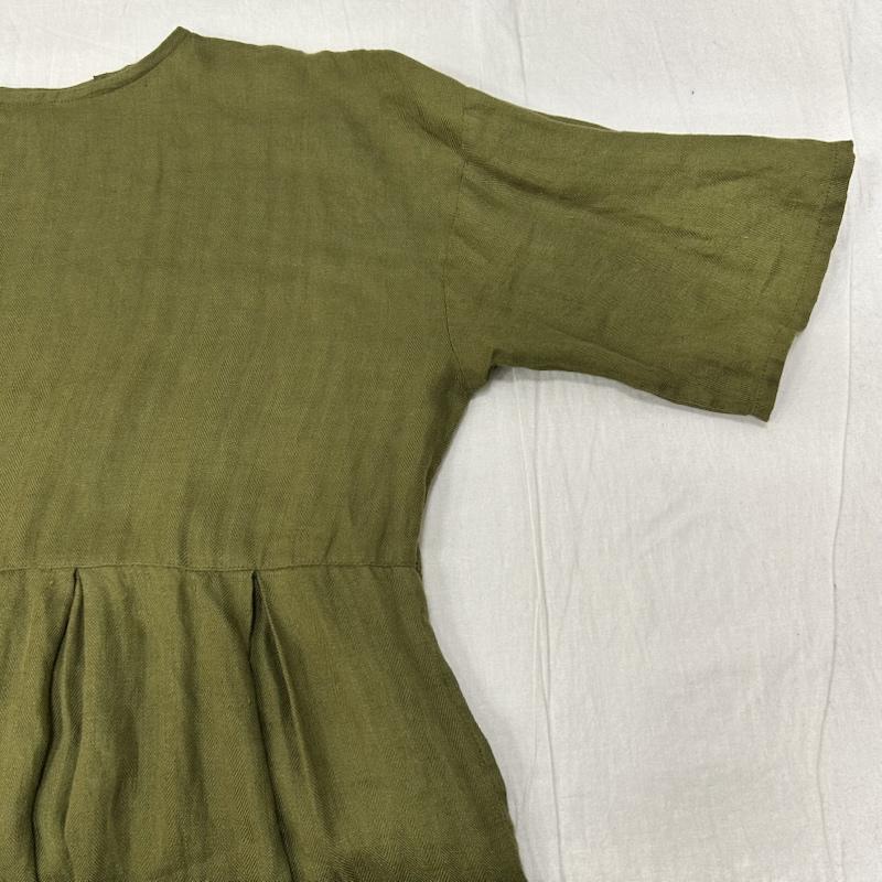 ゼロハチマブ 08Mab ワンピース ロングスカート ヘリンボーン リネンワイドワンピース green FREE - 無地 緑 / グリーン / green レディース USED 古着 中古 50156811