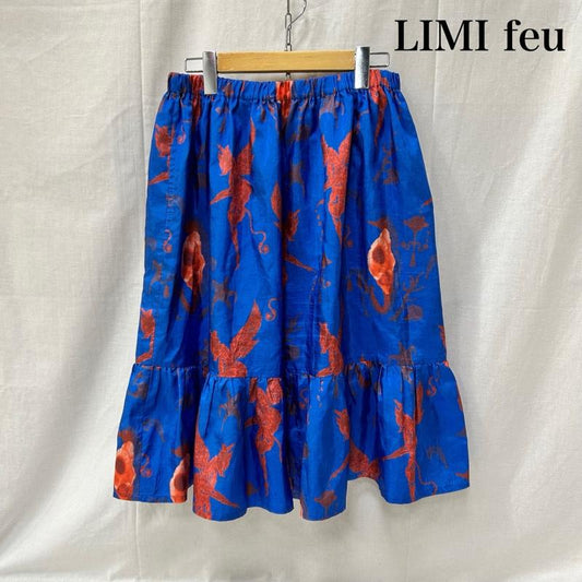 リミフゥ LIMI feu スカート ひざ丈スカート タツノオトシゴ柄 ティアードスカート ひざ下丈 blue × orange S S 総柄 青 / ブルー / blue X 橙 / オレンジ / orange レディース USED 古着 中古 50156817