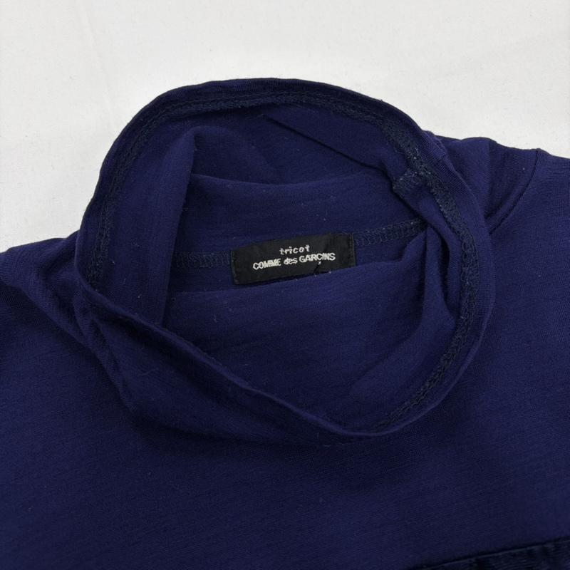 コムデギャルソン COMME des GARCONS カットソー 長袖 tricot トリコ タートルネック ベロア 切替 カットソー - 無地 紺 / ネイビー / navy レディース USED 古着 中古 50156827